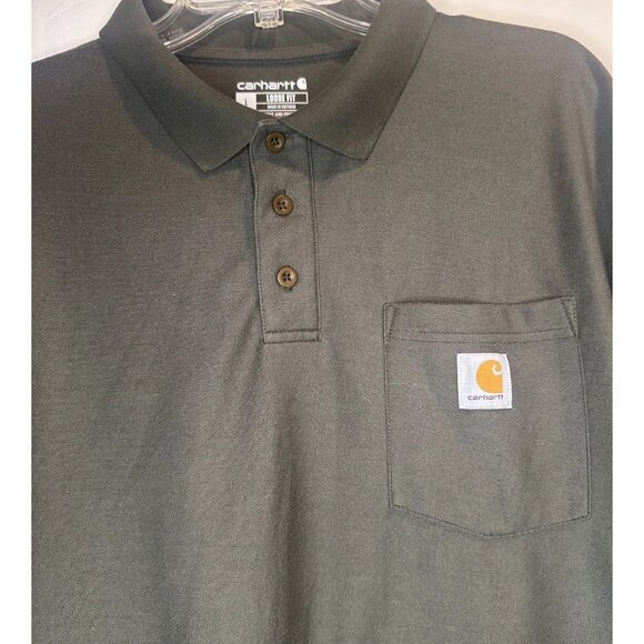 Carhartt Men’s Army Green Loose Fit Short Sleeve Pocket Knit Polo Shirt Sz L - Picture 2 of 7
